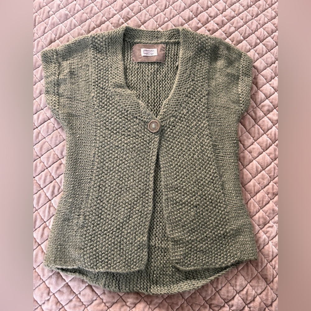 Kaisely Alpaca Blend Chunky Knit Sweater Vest Sage Green Boho Cottagecore Med
